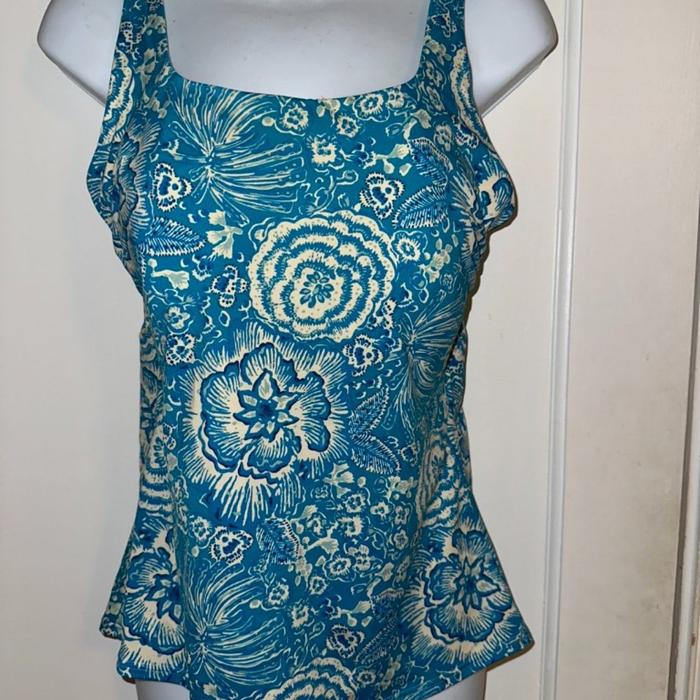 Lands End Teal Floral Tankini top 6DD